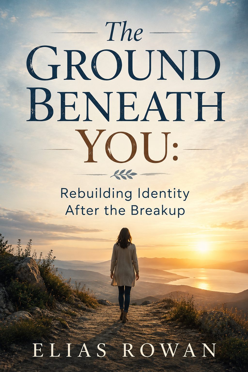 The Ground Beneath You by Elias Rowan — a sunset field cover for the book about rebuilding identity after the breakup